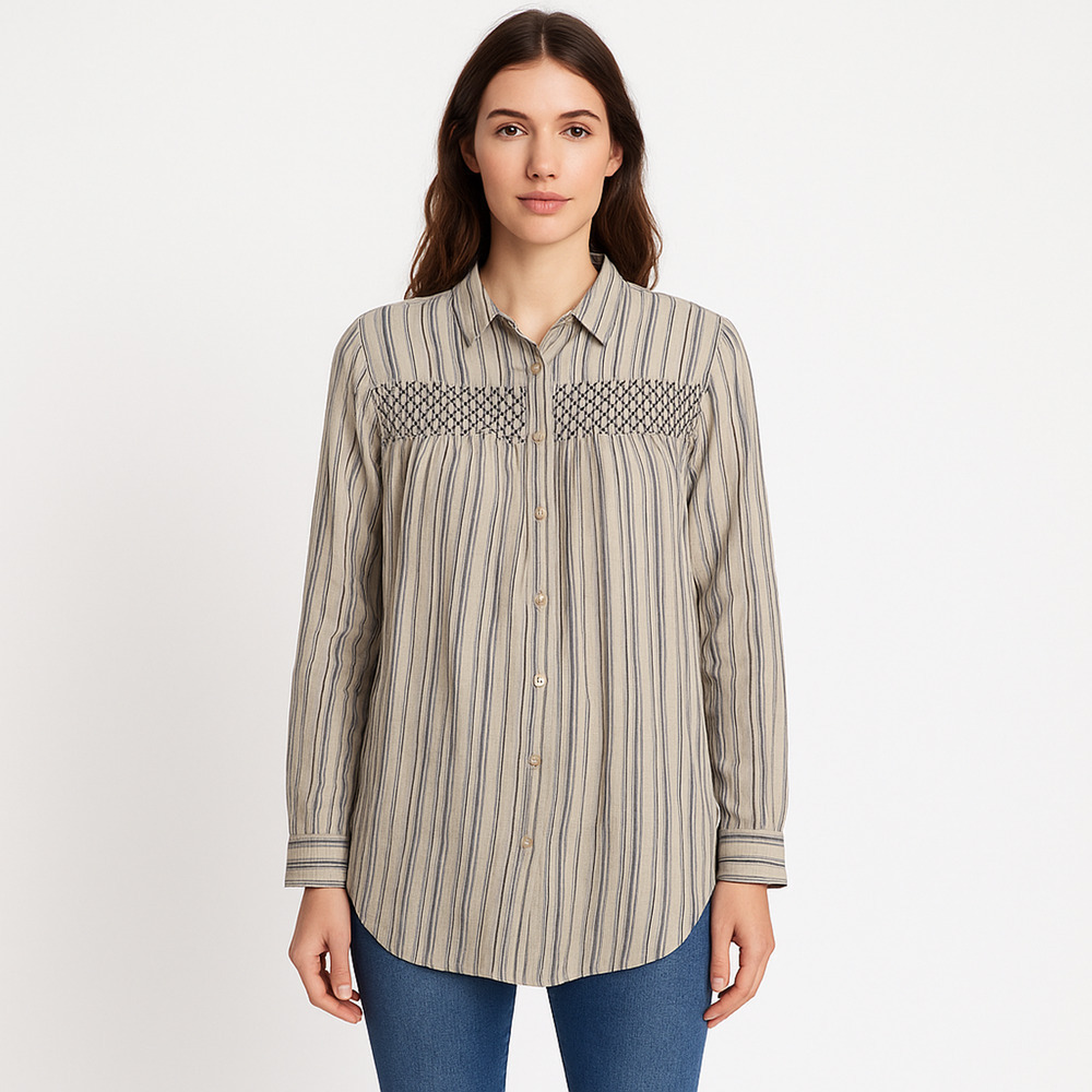 Anthropologie Floreat Northfork Tunic Blouse S NWT Smocked Striped Boho